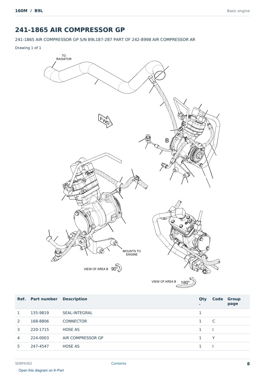 Caterpillar 160M S/N B9L Partsbook SEBP4302 (English) - sample page 8 of 10 Caterpillar 160M S/N B9L Partsbook SEBP4302 (English) - sample page 8 of 10