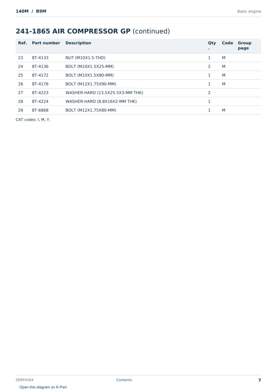 Caterpillar 140M S/N B9M Partsbook SEBP4304 (English) - sample page 7 of 10 Caterpillar 140M S/N B9M Partsbook SEBP4304 (English) - sample page 7 of 10