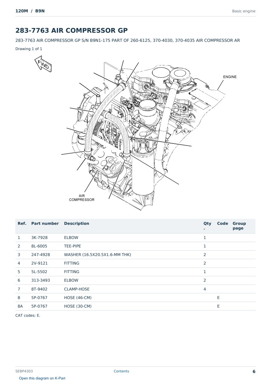 Caterpillar 120M S/N B9N Partsbook SEBP4303 (English) - sample page 6 of 10 Caterpillar 120M S/N B9N Partsbook SEBP4303 (English) - sample page 6 of 10