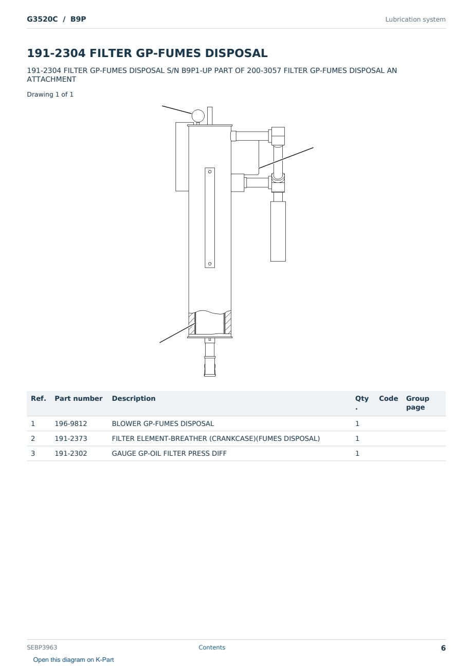 Caterpillar G3520C S/N B9P Partsbook SEBP3963 (English) - sample page 6 of 10 Caterpillar G3520C S/N B9P Partsbook SEBP3963 (English) - sample page 6 of 10