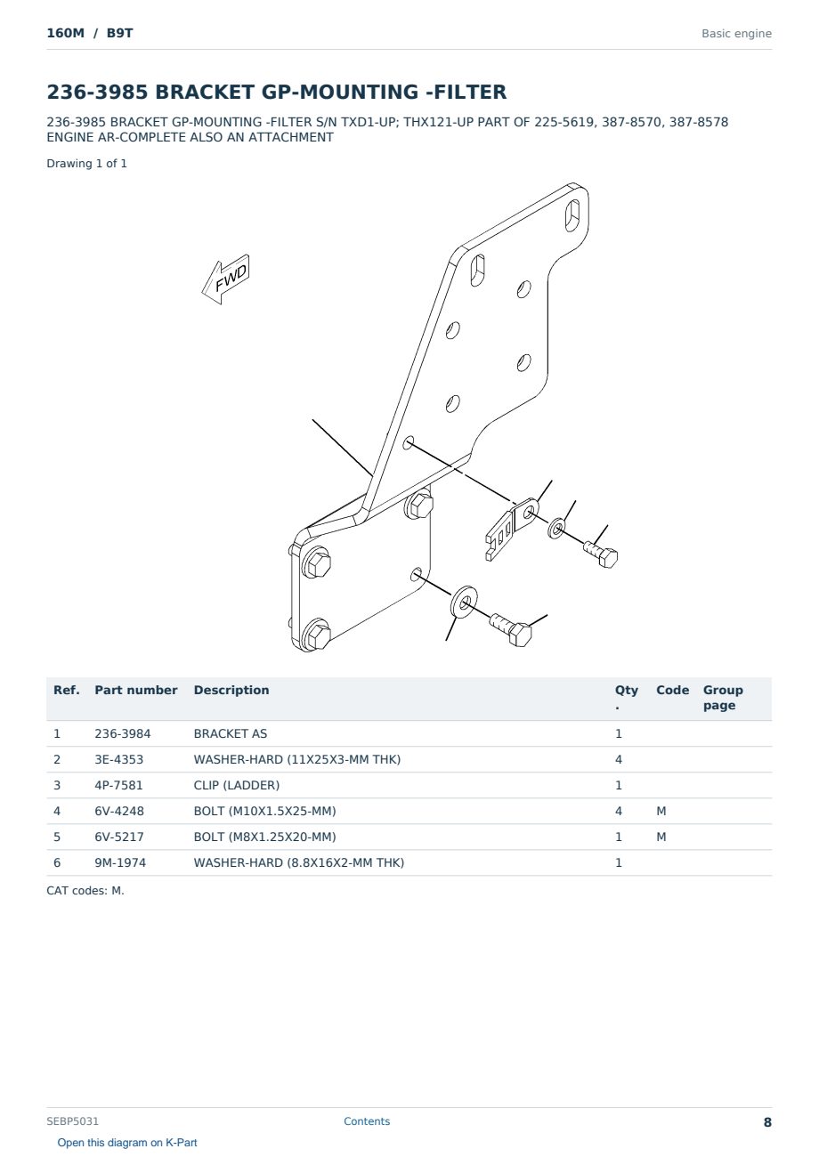 Caterpillar 160M S/N B9T Partsbook SEBP5031 (English) - sample page 8 of 10 Caterpillar 160M S/N B9T Partsbook SEBP5031 (English) - sample page 8 of 10