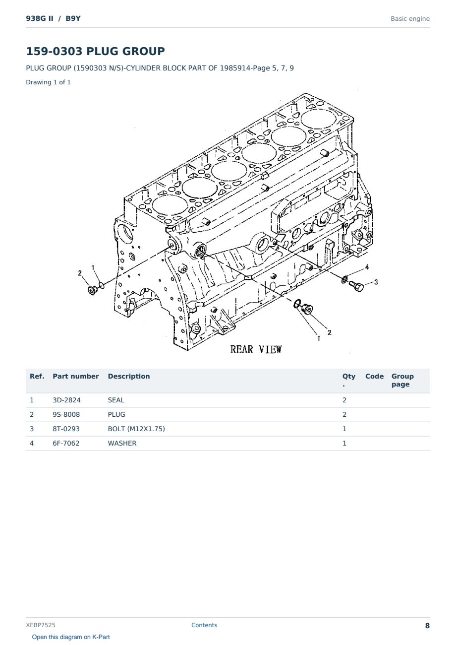 Caterpillar 938G II S/N B9Y Partsbook XEBP7525 (English) - sample page 8 of 10 Caterpillar 938G II S/N B9Y Partsbook XEBP7525 (English) - sample page 8 of 10