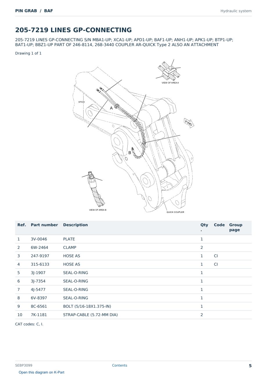 Caterpillar PIN GRAB S/N BAF Partsbook SEBP3099 (English) - sample page 5 of 10 Caterpillar PIN GRAB S/N BAF Partsbook SEBP3099 (English) - sample page 5 of 10