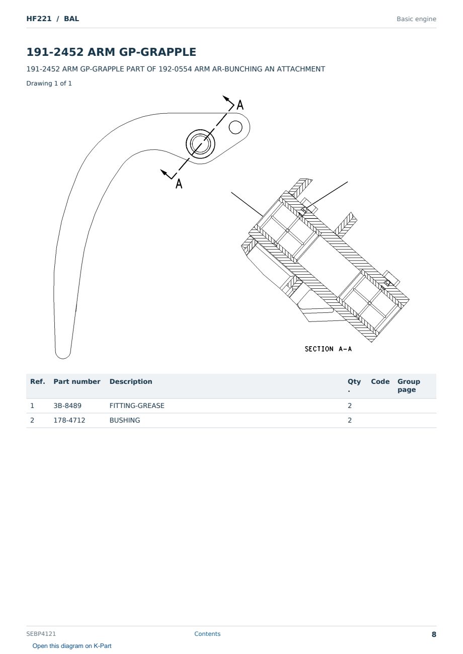 Caterpillar HF221 S/N BAL Partsbook SEBP4121 (English) - sample page 8 of 10 Caterpillar HF221 S/N BAL Partsbook SEBP4121 (English) - sample page 8 of 10