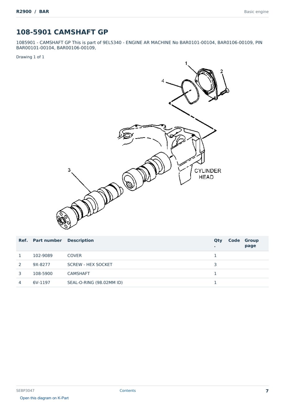 Caterpillar R2900 S/N BAR Partsbook SEBP3047 (English) - sample page 7 of 10 Caterpillar R2900 S/N BAR Partsbook SEBP3047 (English) - sample page 7 of 10
