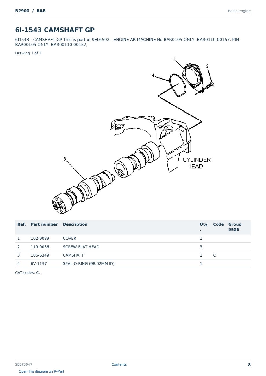Caterpillar R2900 S/N BAR Partsbook SEBP3047 (English) - sample page 8 of 10 Caterpillar R2900 S/N BAR Partsbook SEBP3047 (English) - sample page 8 of 10