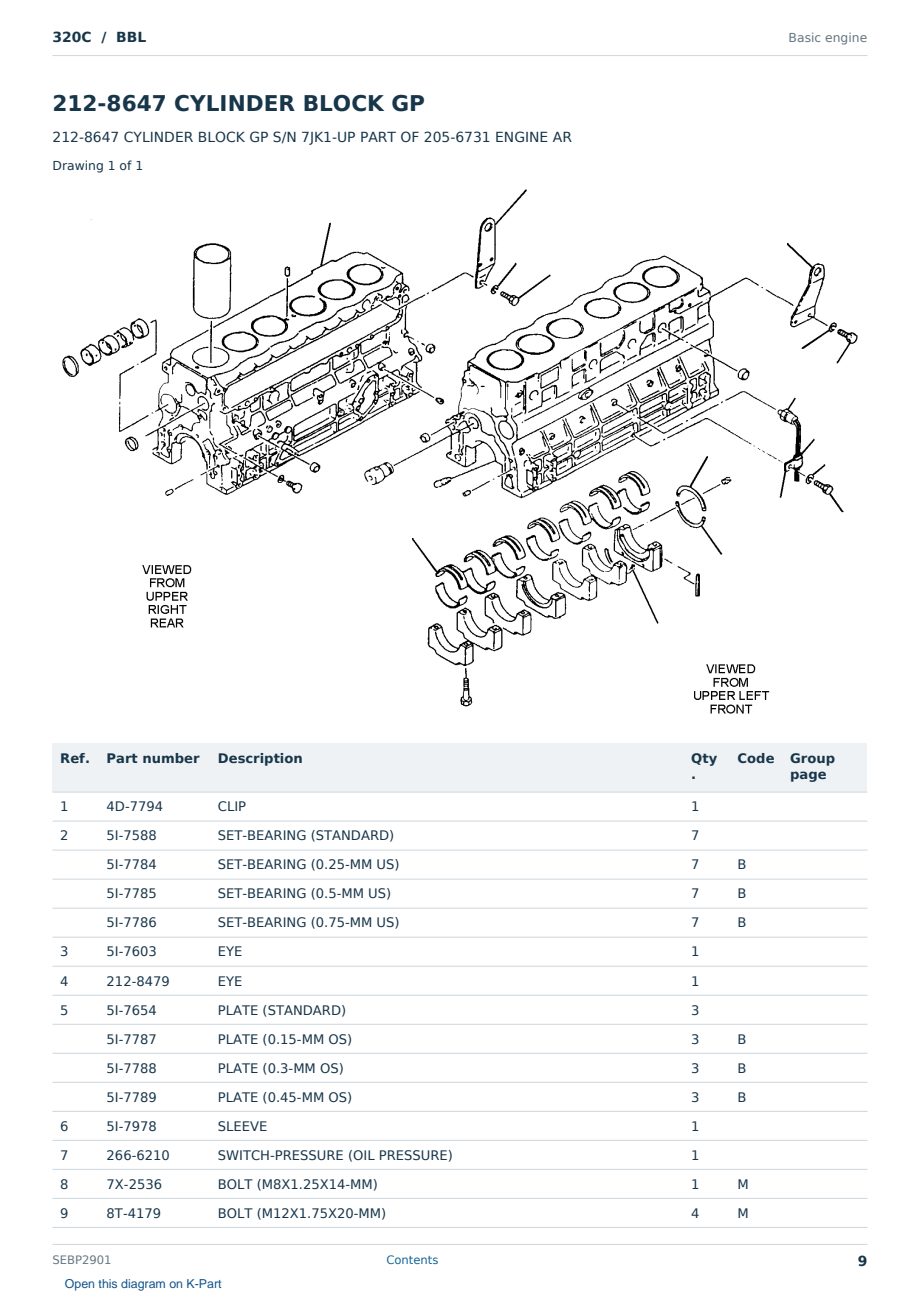 Caterpillar 320C S/N BBL Partsbook SEBP2901 (English) - sample page 9 of 10 Caterpillar 320C S/N BBL Partsbook SEBP2901 (English) - sample page 9 of 10