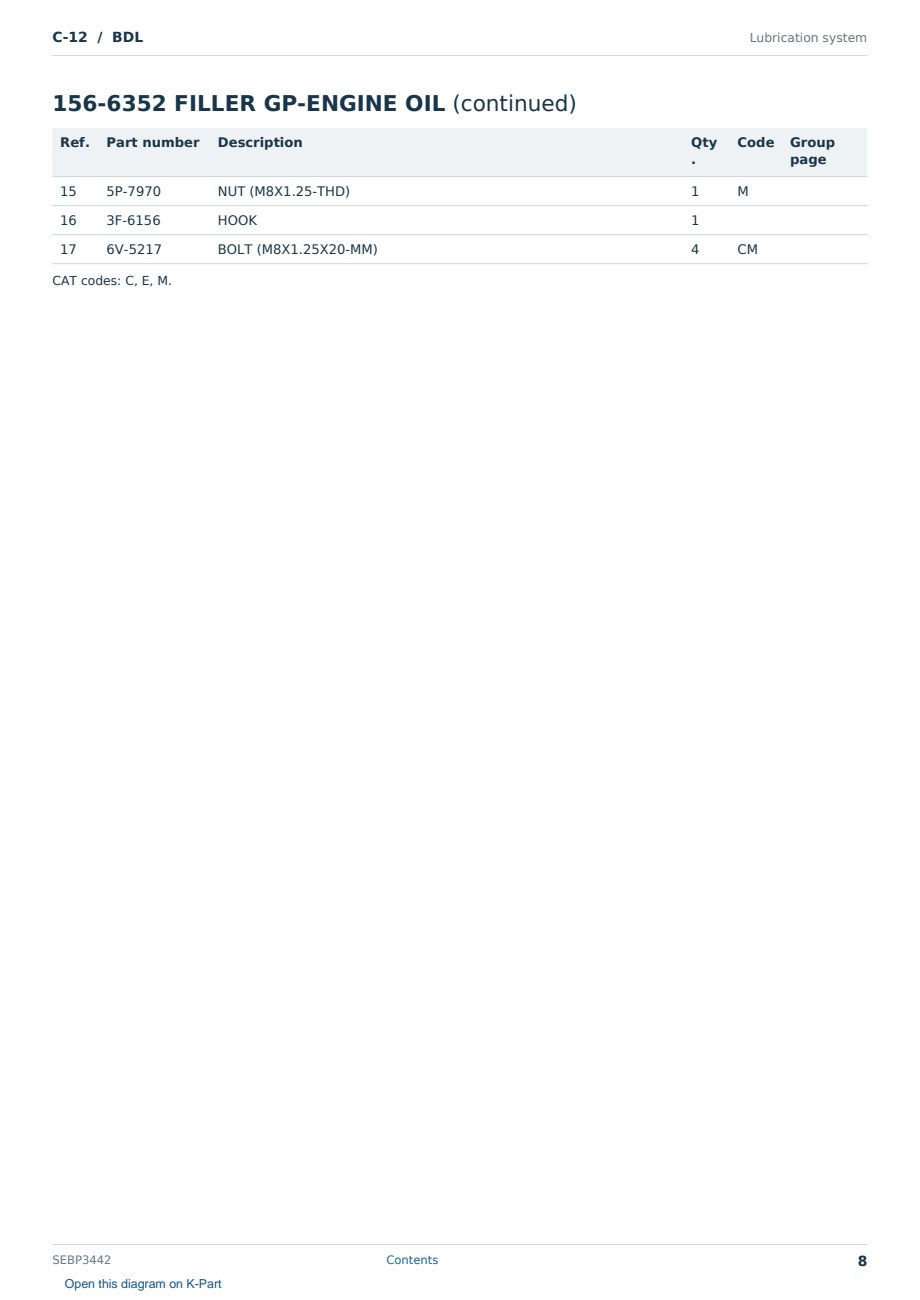 Caterpillar C-12 S/N BDL Partsbook SEBP3442 (English) - sample page 8 of 10 Caterpillar C-12 S/N BDL Partsbook SEBP3442 (English) - sample page 8 of 10