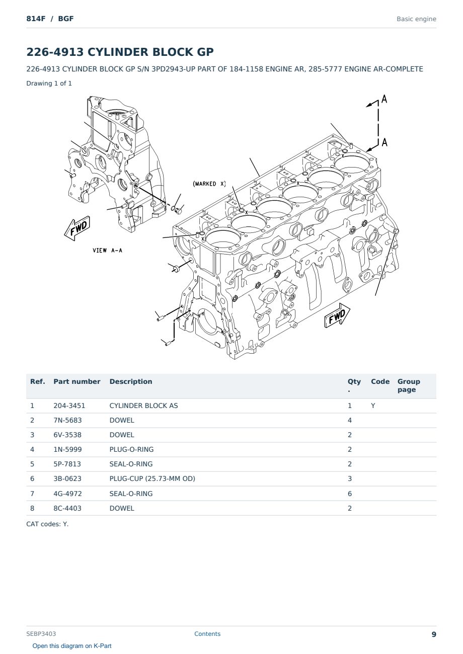 Caterpillar 814F S/N BGF Partsbook SEBP3403 (English) - sample page 9 of 10 Caterpillar 814F S/N BGF Partsbook SEBP3403 (English) - sample page 9 of 10