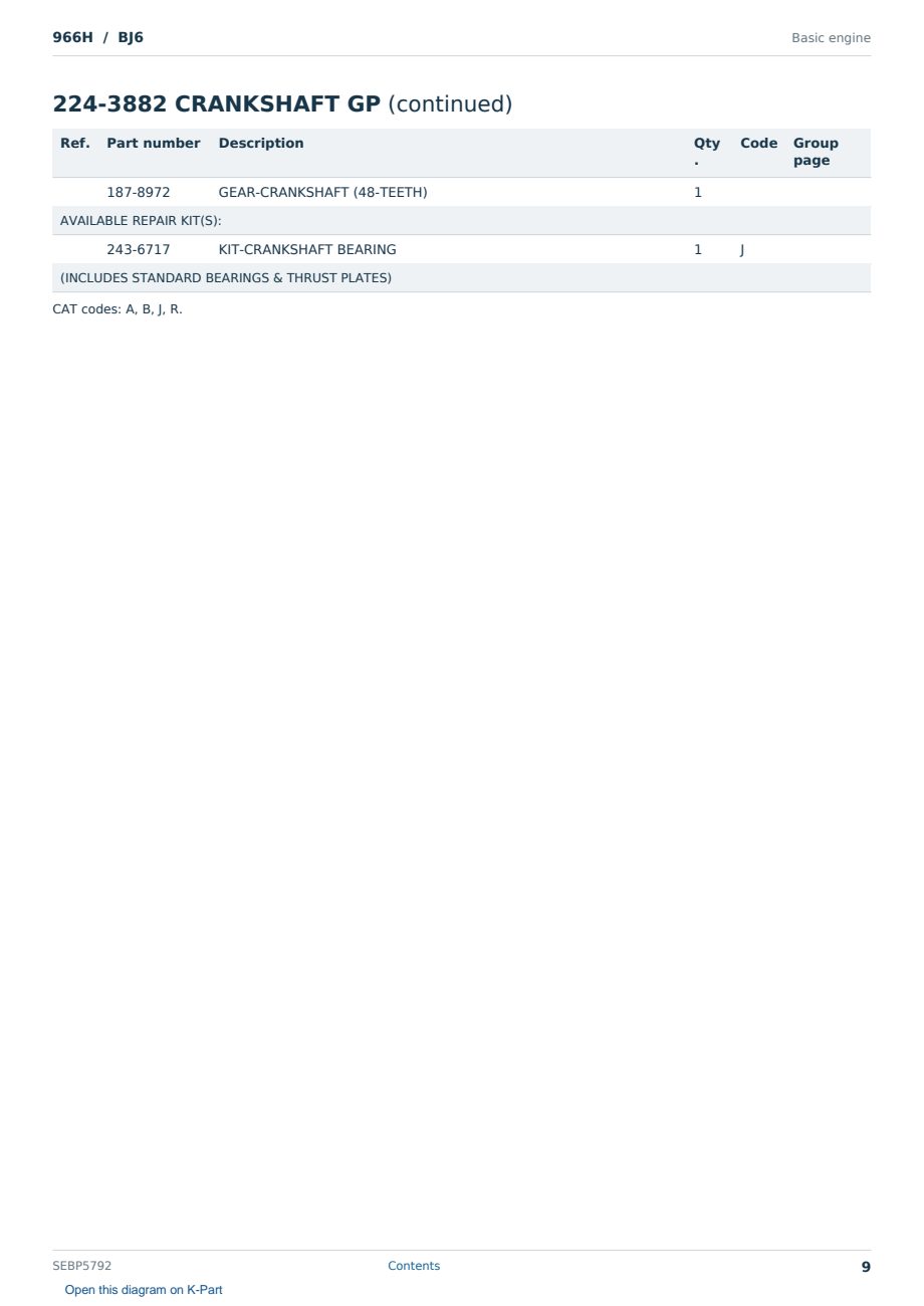 Caterpillar 966H S/N BJ6 Partsbook SEBP5792 (English) - sample page 9 of 10 Caterpillar 966H S/N BJ6 Partsbook SEBP5792 (English) - sample page 9 of 10