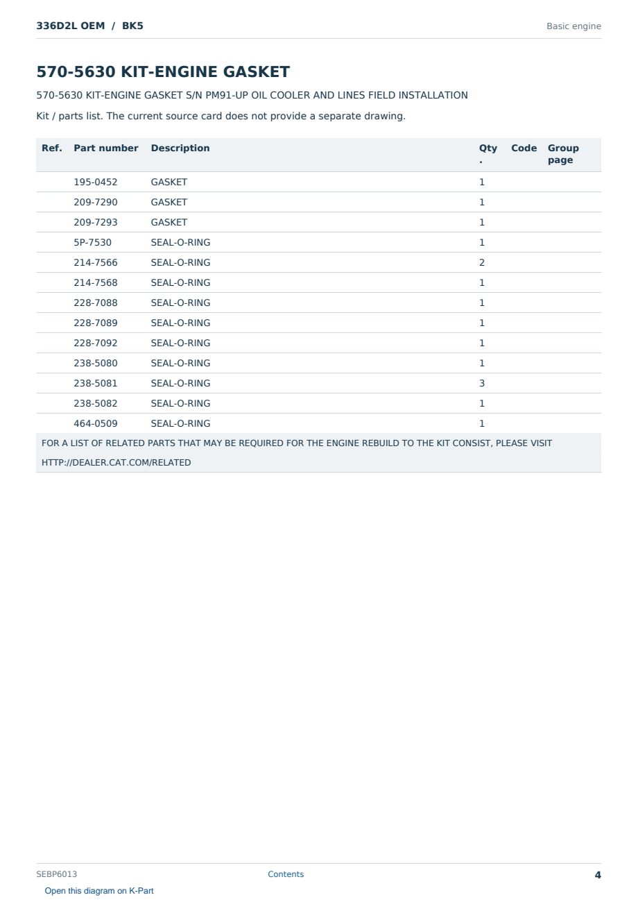 Caterpillar 336D2L OEM S/N BK5 Partsbook SEBP6013 (English) - sample page 4 of 6 Caterpillar 336D2L OEM S/N BK5 Partsbook SEBP6013 (English) - sample page 4 of 6