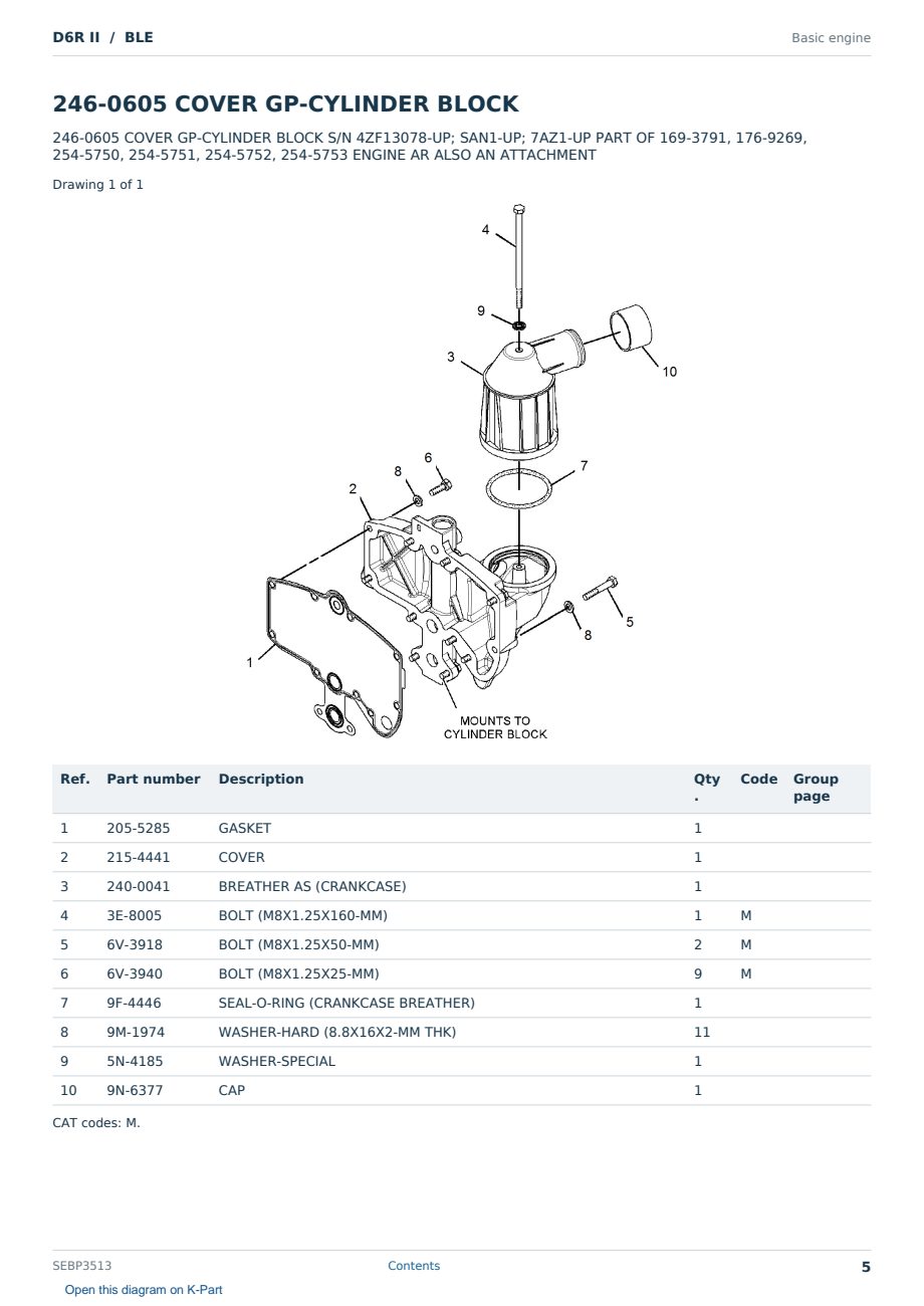 Caterpillar D6R II S/N BLE Partsbook SEBP3513 (English) - sample page 5 of 10 Caterpillar D6R II S/N BLE Partsbook SEBP3513 (English) - sample page 5 of 10