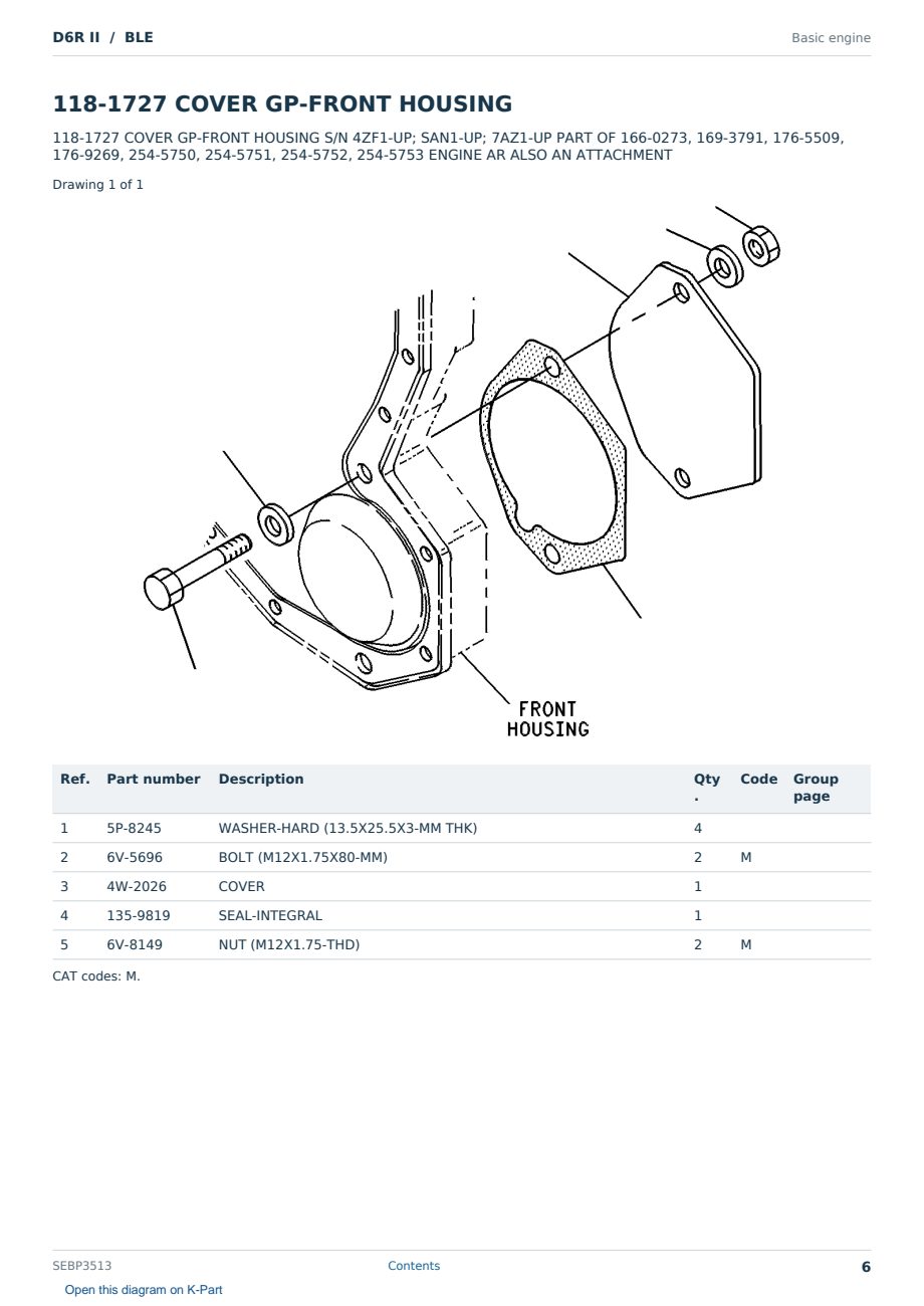 Caterpillar D6R II S/N BLE Partsbook SEBP3513 (English) - sample page 6 of 10 Caterpillar D6R II S/N BLE Partsbook SEBP3513 (English) - sample page 6 of 10