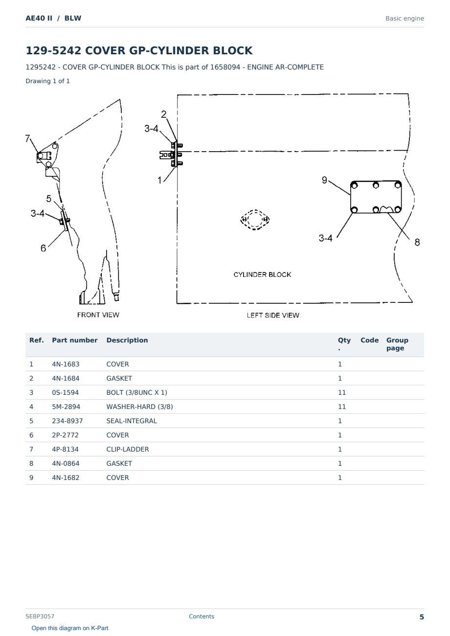 Caterpillar AE40 II S/N BLW Partsbook SEBP3057 (English) - sample page 5 of 10 Caterpillar AE40 II S/N BLW Partsbook SEBP3057 (English) - sample page 5 of 10