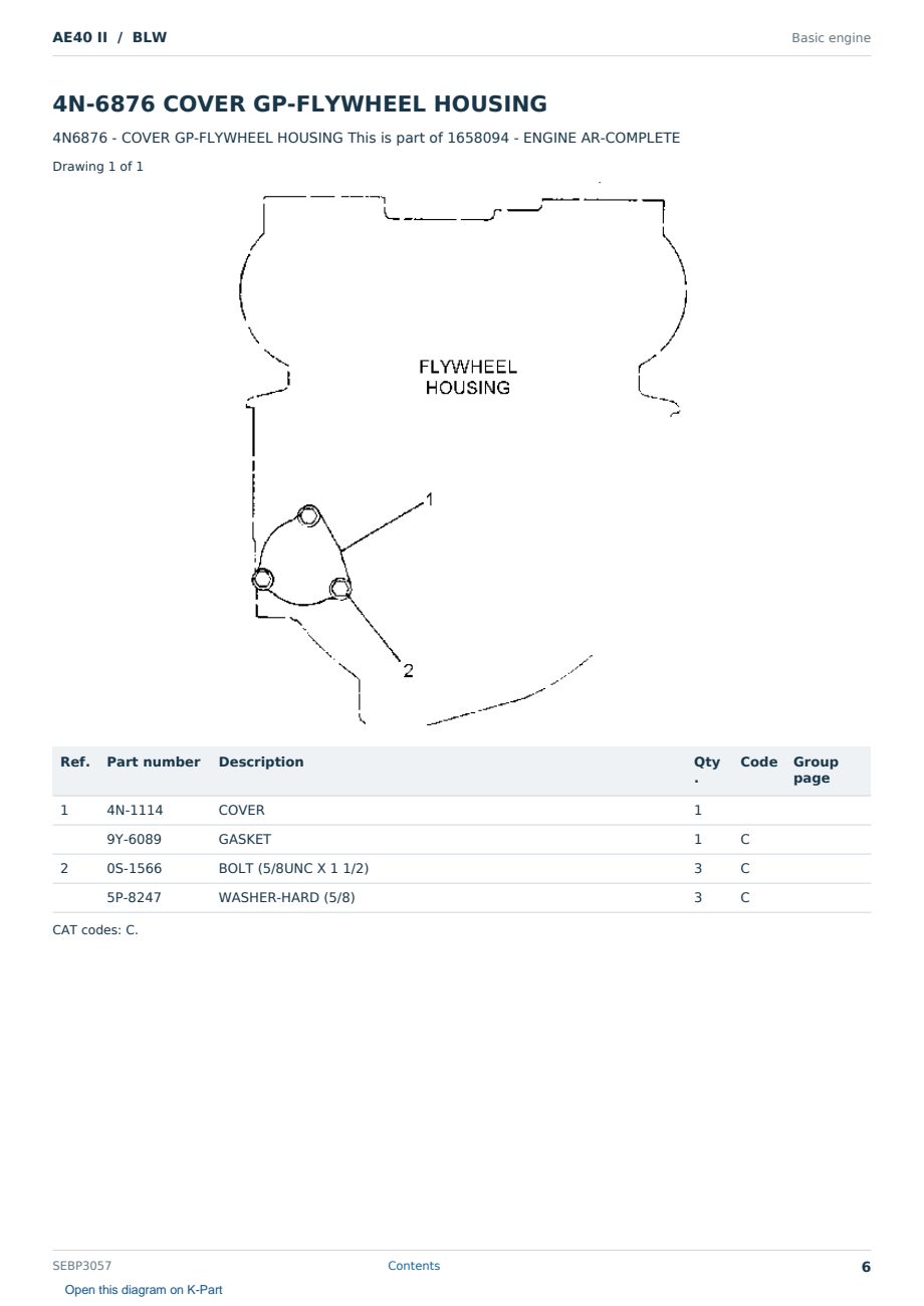 Caterpillar AE40 II S/N BLW Partsbook SEBP3057 (English) - sample page 6 of 10 Caterpillar AE40 II S/N BLW Partsbook SEBP3057 (English) - sample page 6 of 10