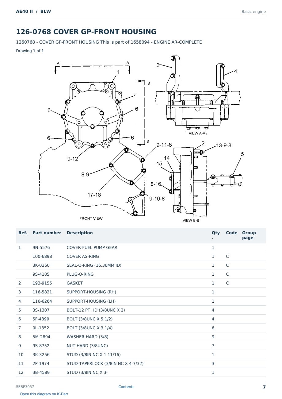 Caterpillar AE40 II S/N BLW Partsbook SEBP3057 (English) - sample page 7 of 10 Caterpillar AE40 II S/N BLW Partsbook SEBP3057 (English) - sample page 7 of 10