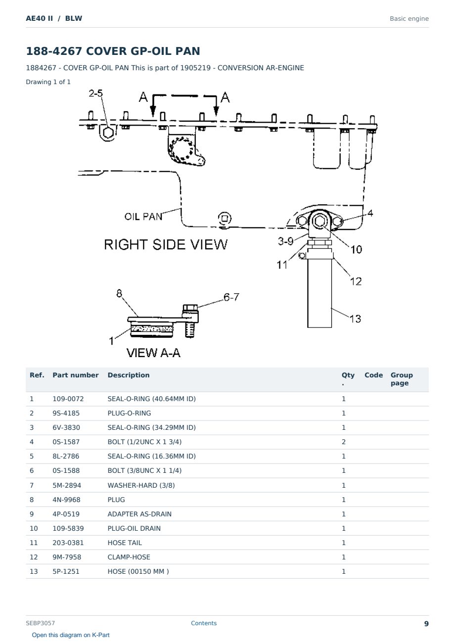 Caterpillar AE40 II S/N BLW Partsbook SEBP3057 (English) - sample page 9 of 10 Caterpillar AE40 II S/N BLW Partsbook SEBP3057 (English) - sample page 9 of 10