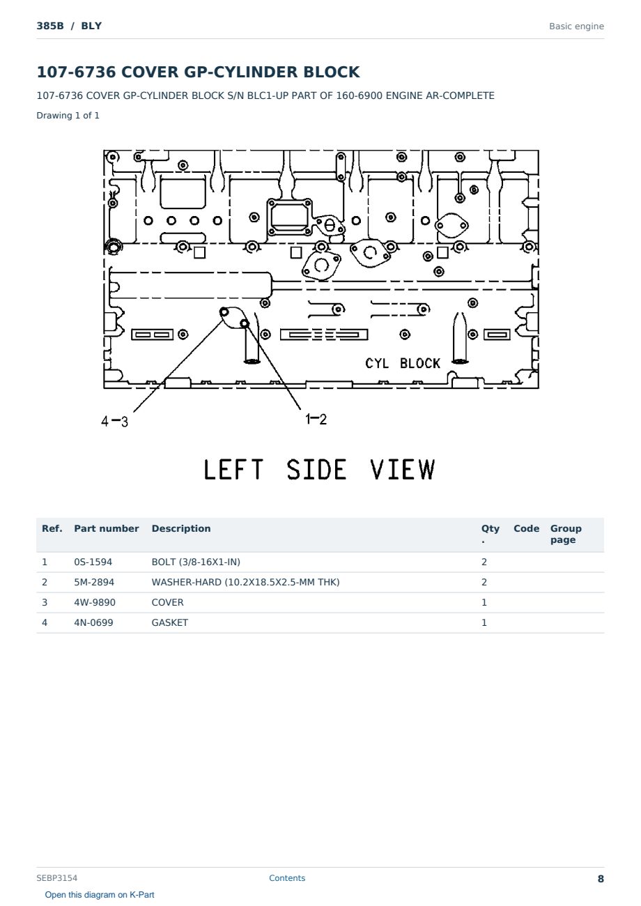 Caterpillar 385B S/N BLY Partsbook SEBP3154 (English) - sample page 8 of 10 Caterpillar 385B S/N BLY Partsbook SEBP3154 (English) - sample page 8 of 10