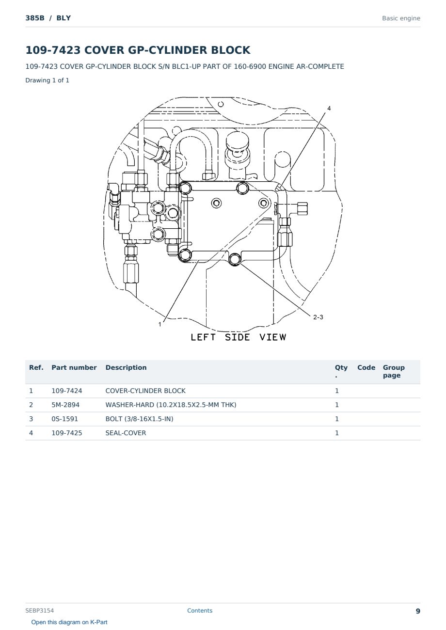 Caterpillar 385B S/N BLY Partsbook SEBP3154 (English) - sample page 9 of 10 Caterpillar 385B S/N BLY Partsbook SEBP3154 (English) - sample page 9 of 10