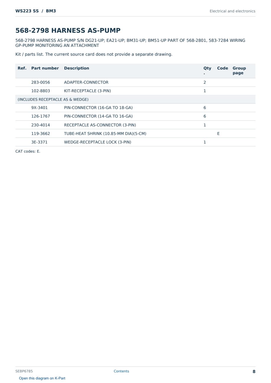 Caterpillar WS223 SS S/N BM3 Partsbook SEBP6785 (English) - sample page 8 of 10 Caterpillar WS223 SS S/N BM3 Partsbook SEBP6785 (English) - sample page 8 of 10