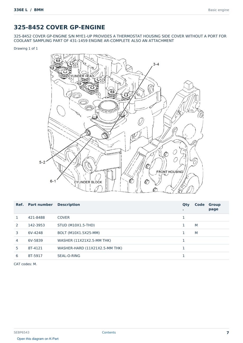 Caterpillar 336E L S/N BMH Partsbook SEBP6543 (English) - sample page 7 of 10 Caterpillar 336E L S/N BMH Partsbook SEBP6543 (English) - sample page 7 of 10