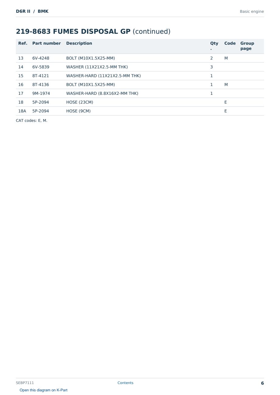 Caterpillar D6R II S/N BMK Partsbook SEBP7111 (English) - sample page 6 of 10 Caterpillar D6R II S/N BMK Partsbook SEBP7111 (English) - sample page 6 of 10
