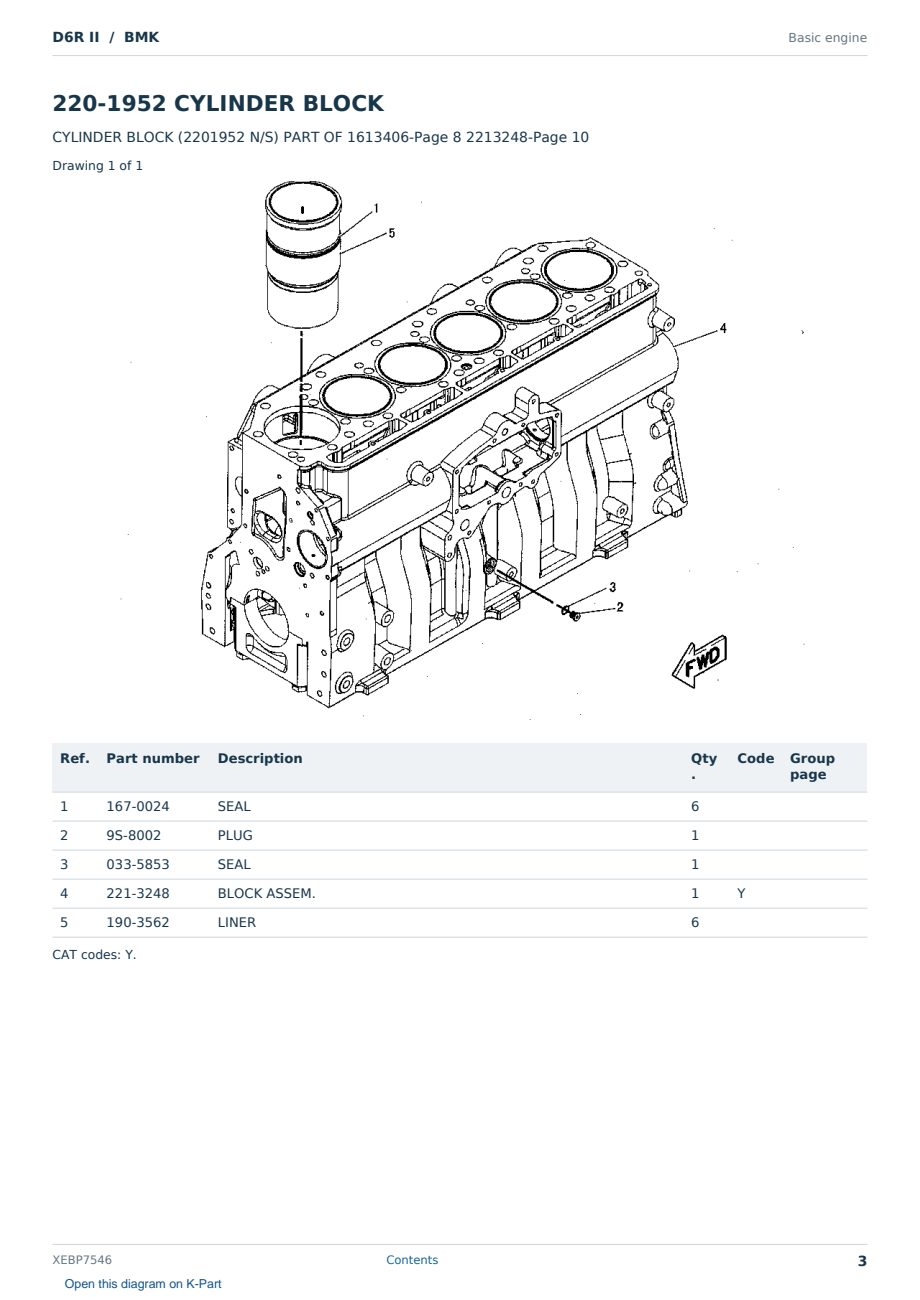 Caterpillar D6R II S/N BMK Partsbook XEBP7546 (English) - sample page 3 of 10 Caterpillar D6R II S/N BMK Partsbook XEBP7546 (English) - sample page 3 of 10