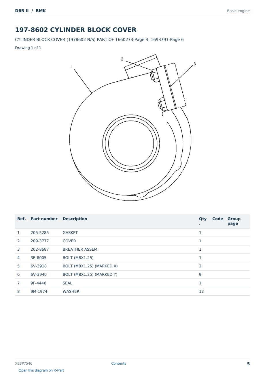 Caterpillar D6R II S/N BMK Partsbook XEBP7546 (English) - sample page 5 of 10 Caterpillar D6R II S/N BMK Partsbook XEBP7546 (English) - sample page 5 of 10