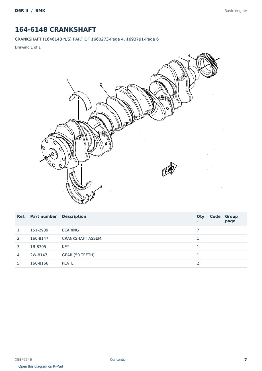 Caterpillar D6R II S/N BMK Partsbook XEBP7546 (English) - sample page 7 of 10 Caterpillar D6R II S/N BMK Partsbook XEBP7546 (English) - sample page 7 of 10