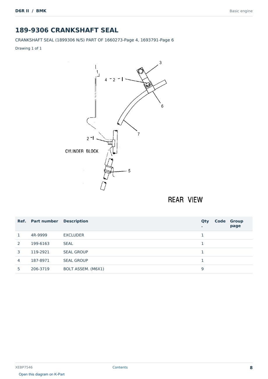 Caterpillar D6R II S/N BMK Partsbook XEBP7546 (English) - sample page 8 of 10 Caterpillar D6R II S/N BMK Partsbook XEBP7546 (English) - sample page 8 of 10