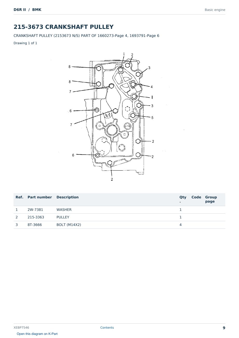 Caterpillar D6R II S/N BMK Partsbook XEBP7546 (English) - sample page 9 of 10 Caterpillar D6R II S/N BMK Partsbook XEBP7546 (English) - sample page 9 of 10