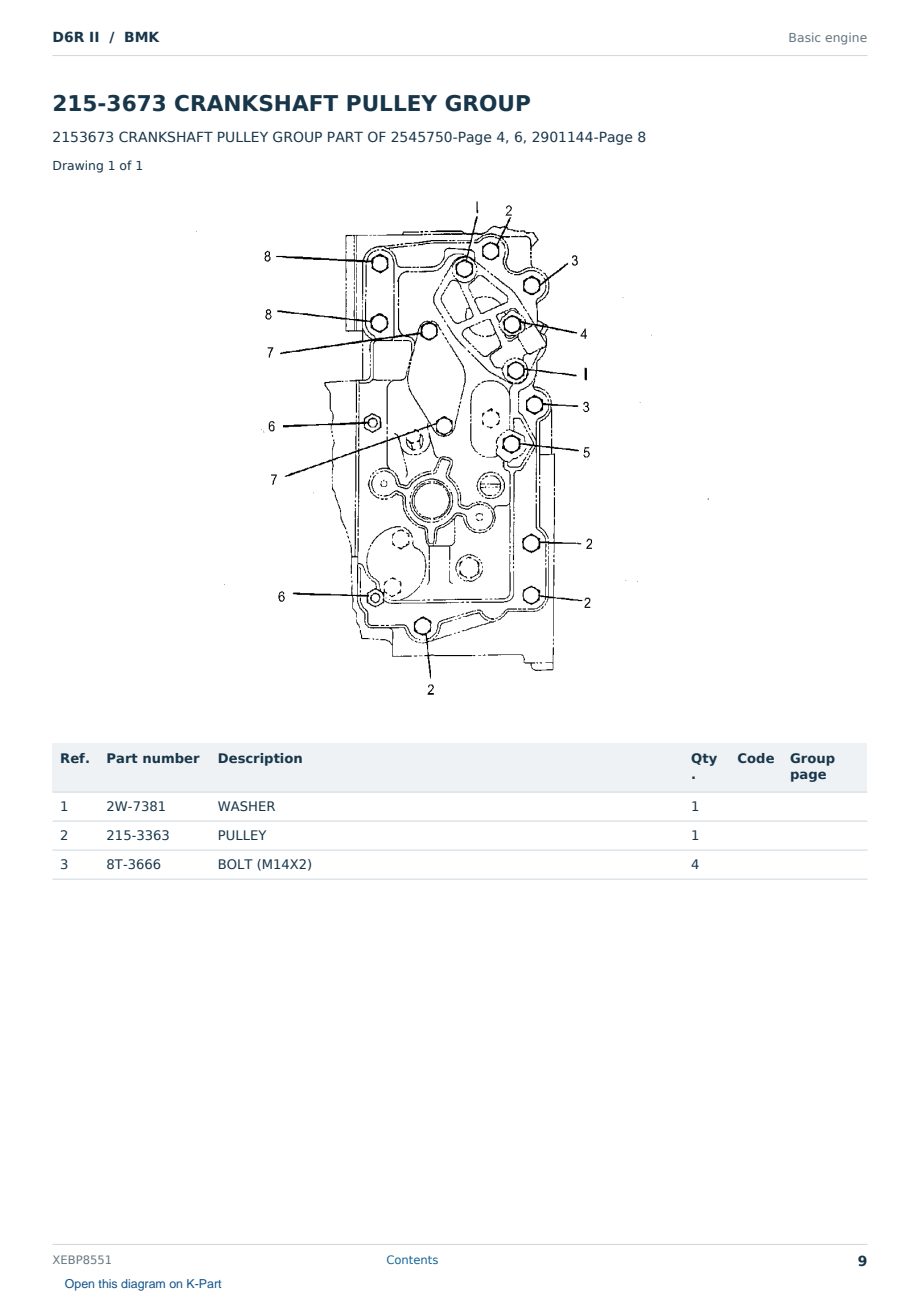 Caterpillar D6R II S/N BMK Partsbook XEBP8551 (English) - sample page 9 of 10 Caterpillar D6R II S/N BMK Partsbook XEBP8551 (English) - sample page 9 of 10