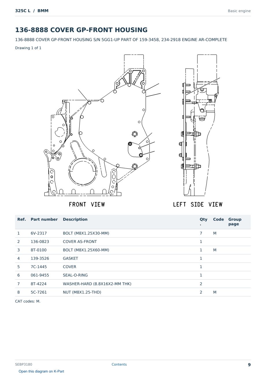 Caterpillar 325C L S/N BMM Partsbook SEBP3180 (English) - sample page 9 of 10 Caterpillar 325C L S/N BMM Partsbook SEBP3180 (English) - sample page 9 of 10