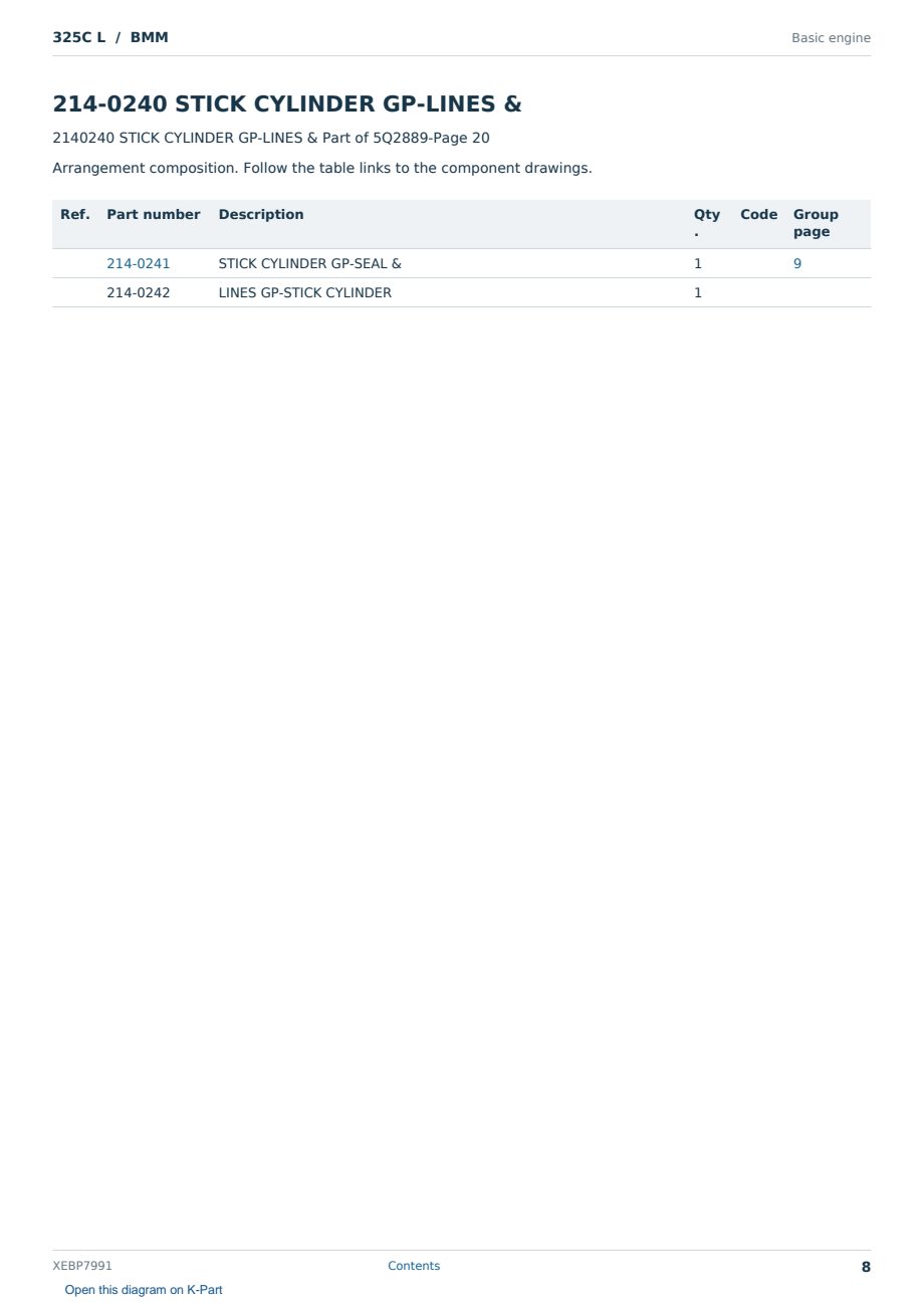 Caterpillar 325C L S/N BMM Partsbook XEBP7991 (English) - sample page 8 of 10 Caterpillar 325C L S/N BMM Partsbook XEBP7991 (English) - sample page 8 of 10