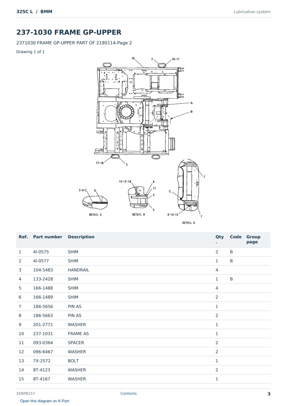 Caterpillar 325C L S/N BMM Partsbook XEBP8157 (English) - sample page 3 of 10 Caterpillar 325C L S/N BMM Partsbook XEBP8157 (English) - sample page 3 of 10