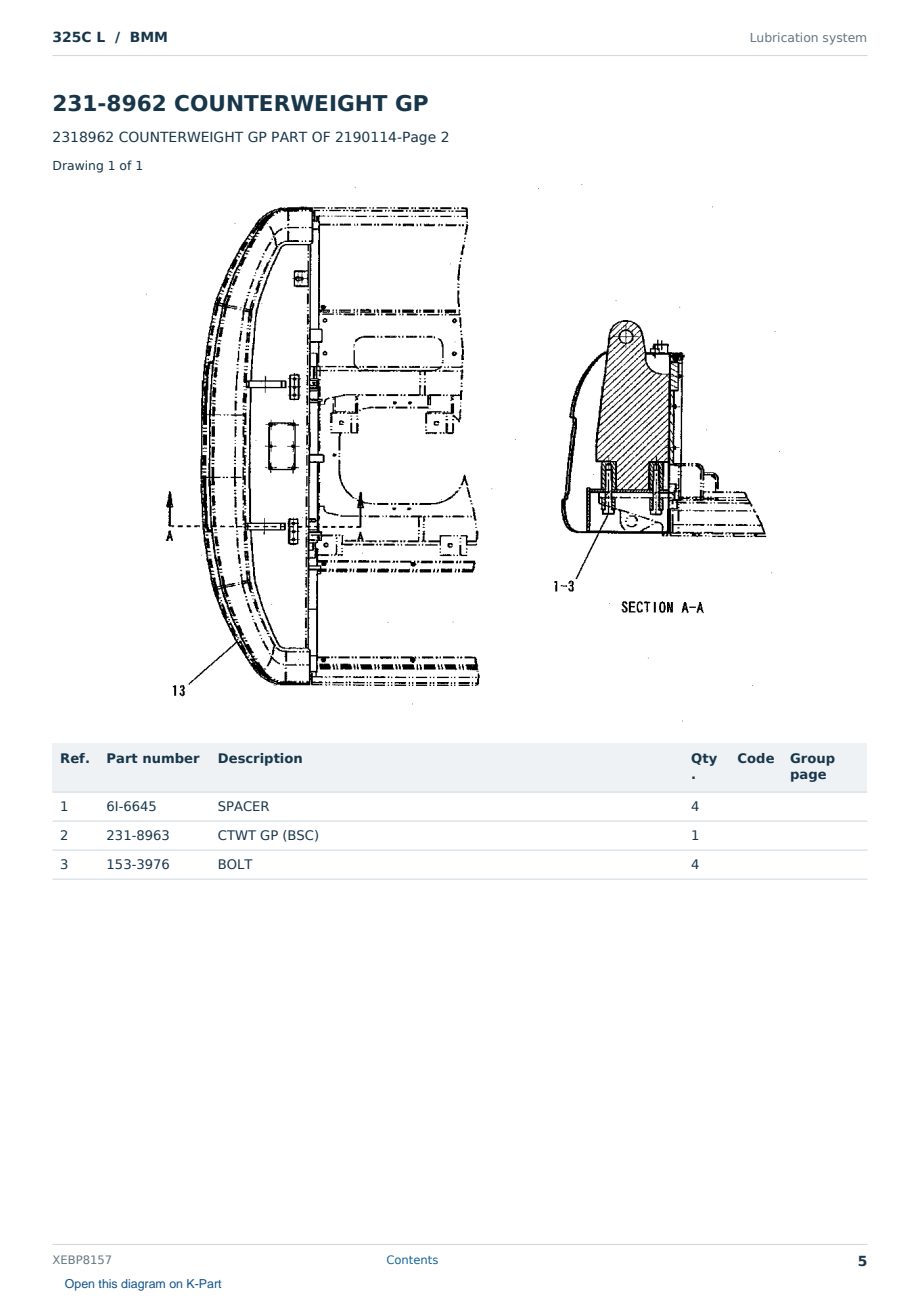 Caterpillar 325C L S/N BMM Partsbook XEBP8157 (English) - sample page 5 of 10 Caterpillar 325C L S/N BMM Partsbook XEBP8157 (English) - sample page 5 of 10