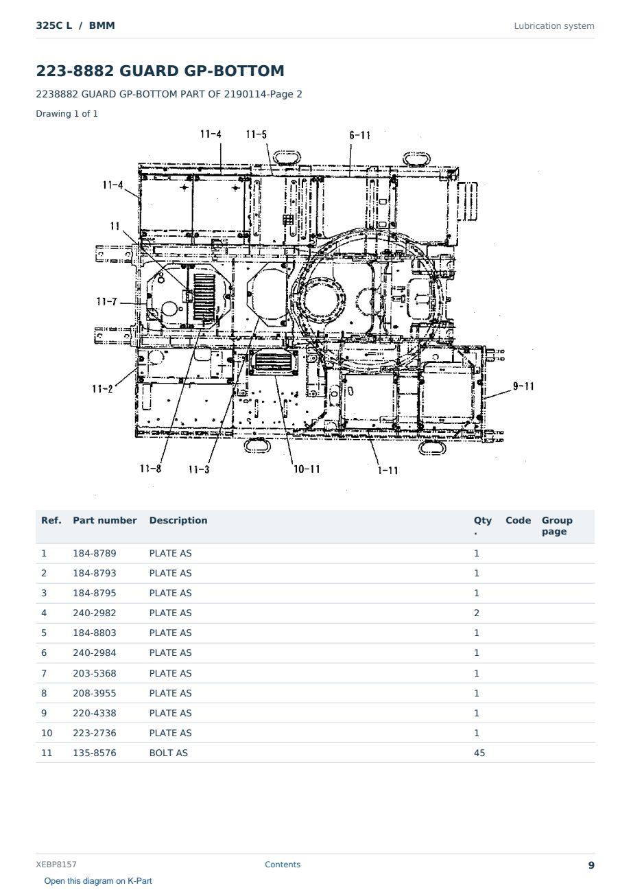 Caterpillar 325C L S/N BMM Partsbook XEBP8157 (English) - sample page 9 of 10 Caterpillar 325C L S/N BMM Partsbook XEBP8157 (English) - sample page 9 of 10