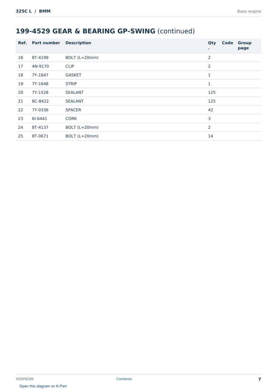 Caterpillar 325C L S/N BMM Partsbook XEBP8286 (English) - sample page 7 of 10 Caterpillar 325C L S/N BMM Partsbook XEBP8286 (English) - sample page 7 of 10