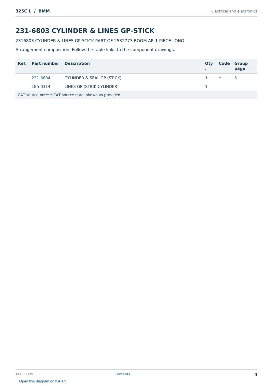 Caterpillar 325C L S/N BMM Partsbook XEBP8339 (English) - sample page 4 of 7 Caterpillar 325C L S/N BMM Partsbook XEBP8339 (English) - sample page 4 of 7