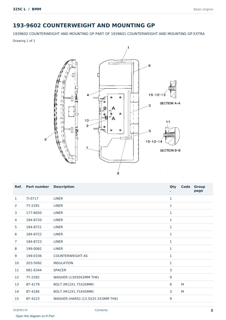 Caterpillar 325C L S/N BMM Partsbook XEBP8378 (English) - sample page 3 of 10 Caterpillar 325C L S/N BMM Partsbook XEBP8378 (English) - sample page 3 of 10