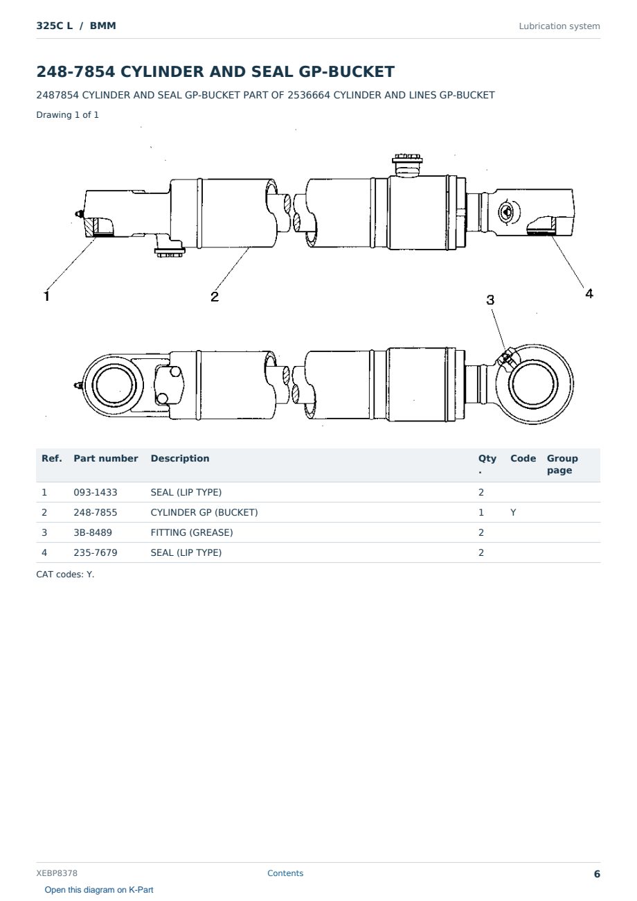 Caterpillar 325C L S/N BMM Partsbook XEBP8378 (English) - sample page 6 of 10 Caterpillar 325C L S/N BMM Partsbook XEBP8378 (English) - sample page 6 of 10