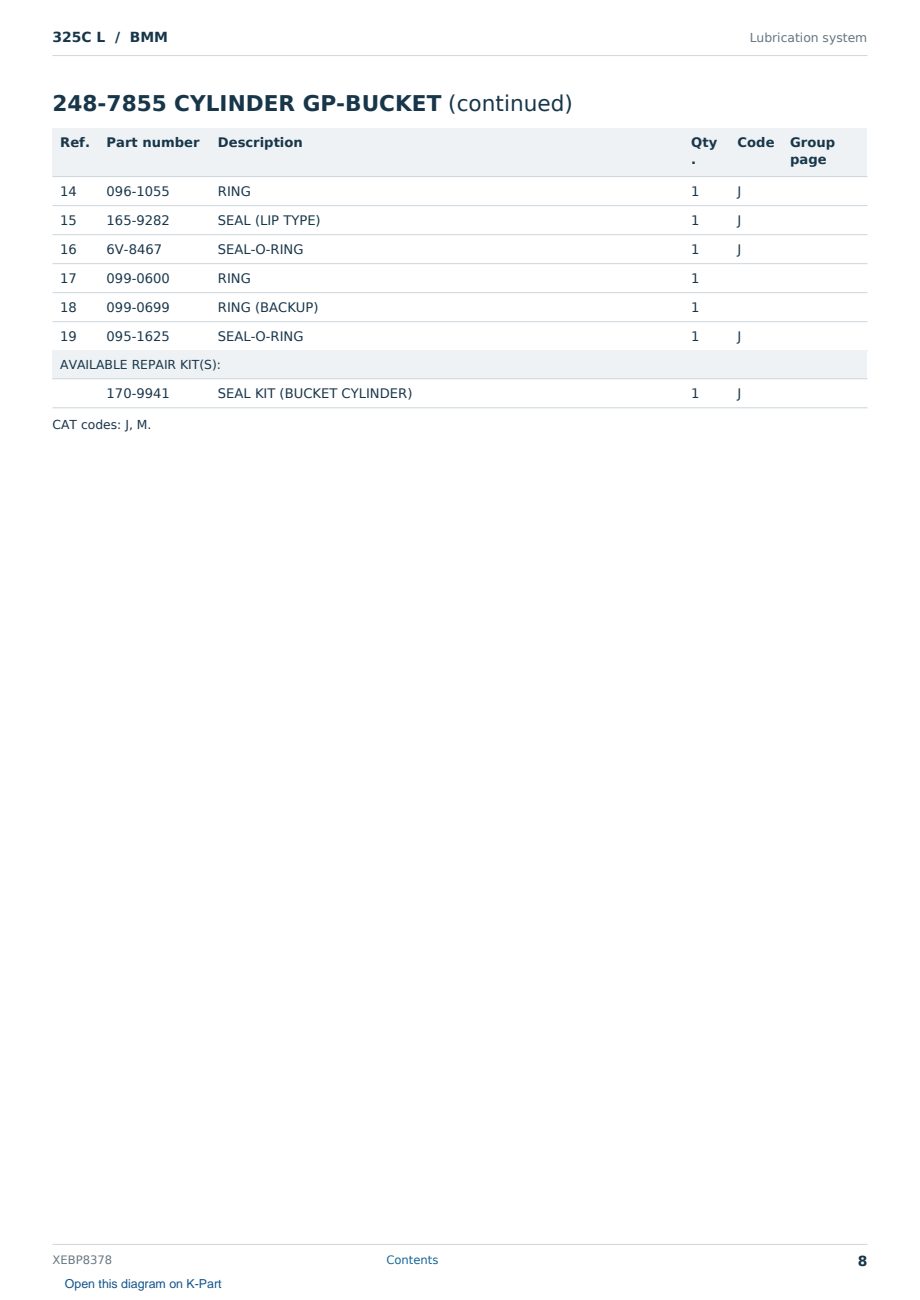 Caterpillar 325C L S/N BMM Partsbook XEBP8378 (English) - sample page 8 of 10 Caterpillar 325C L S/N BMM Partsbook XEBP8378 (English) - sample page 8 of 10
