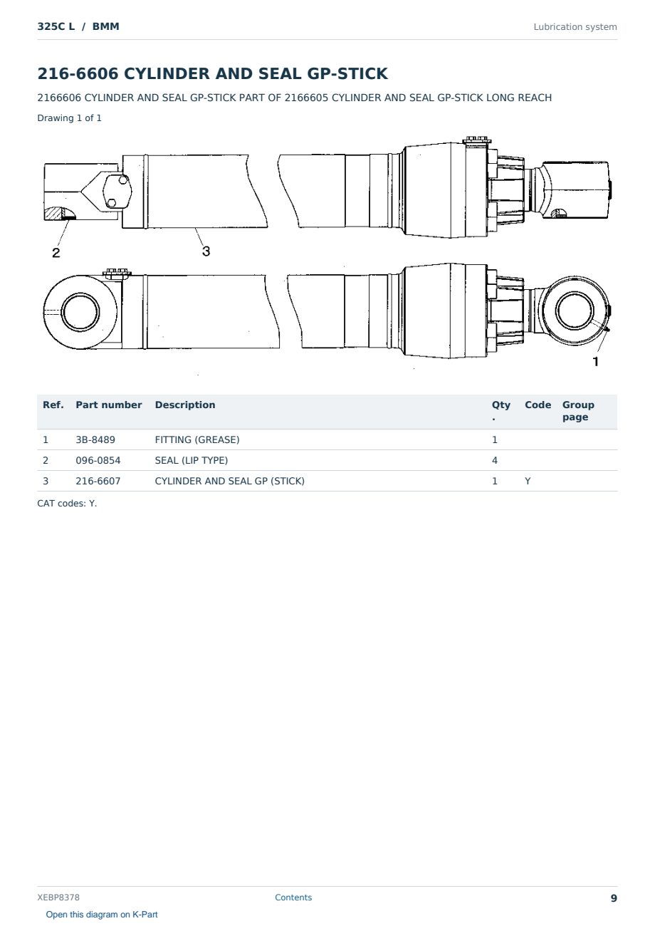 Caterpillar 325C L S/N BMM Partsbook XEBP8378 (English) - sample page 9 of 10 Caterpillar 325C L S/N BMM Partsbook XEBP8378 (English) - sample page 9 of 10