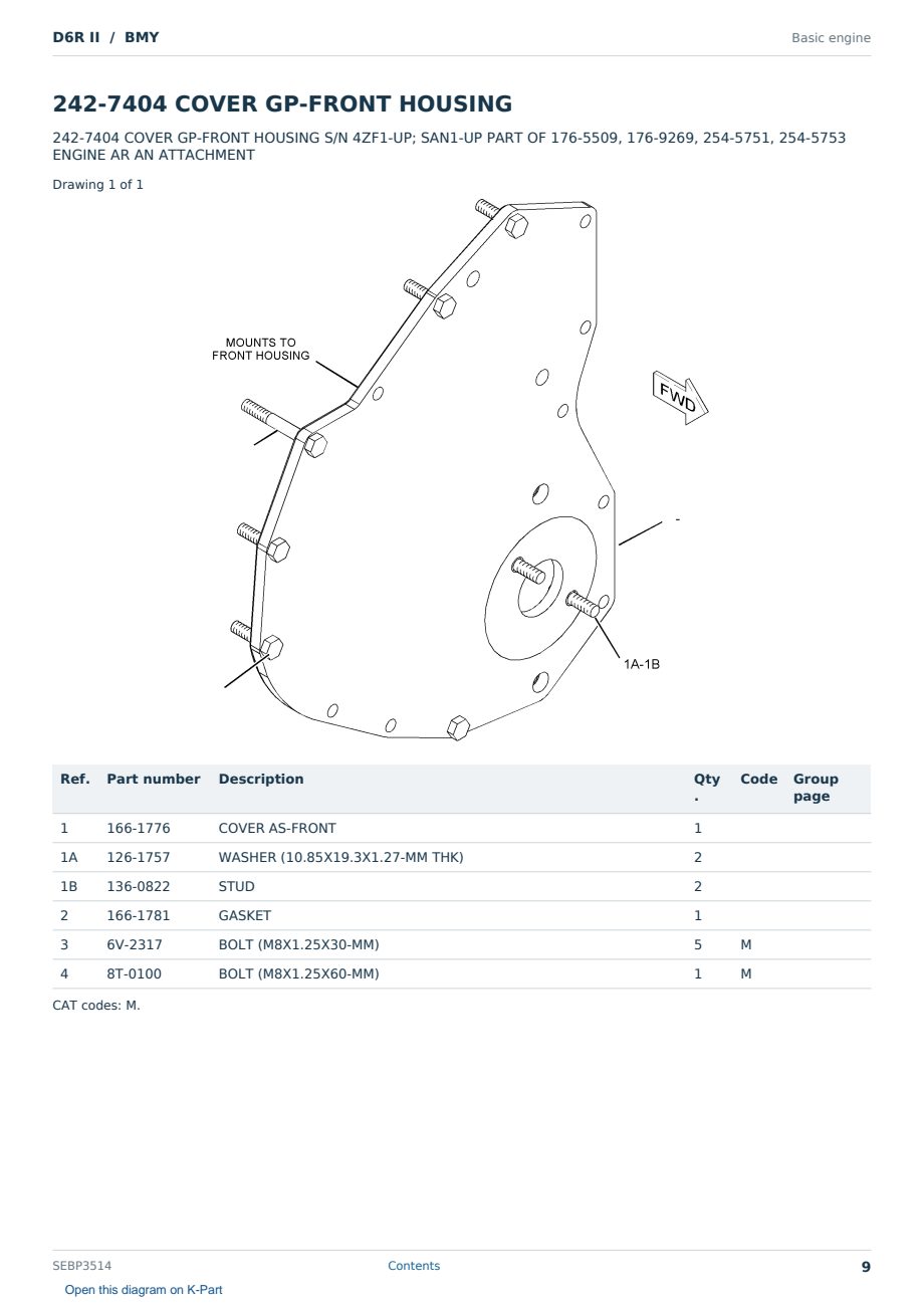 Caterpillar D6R II S/N BMY Partsbook SEBP3514 (English) - sample page 9 of 10 Caterpillar D6R II S/N BMY Partsbook SEBP3514 (English) - sample page 9 of 10
