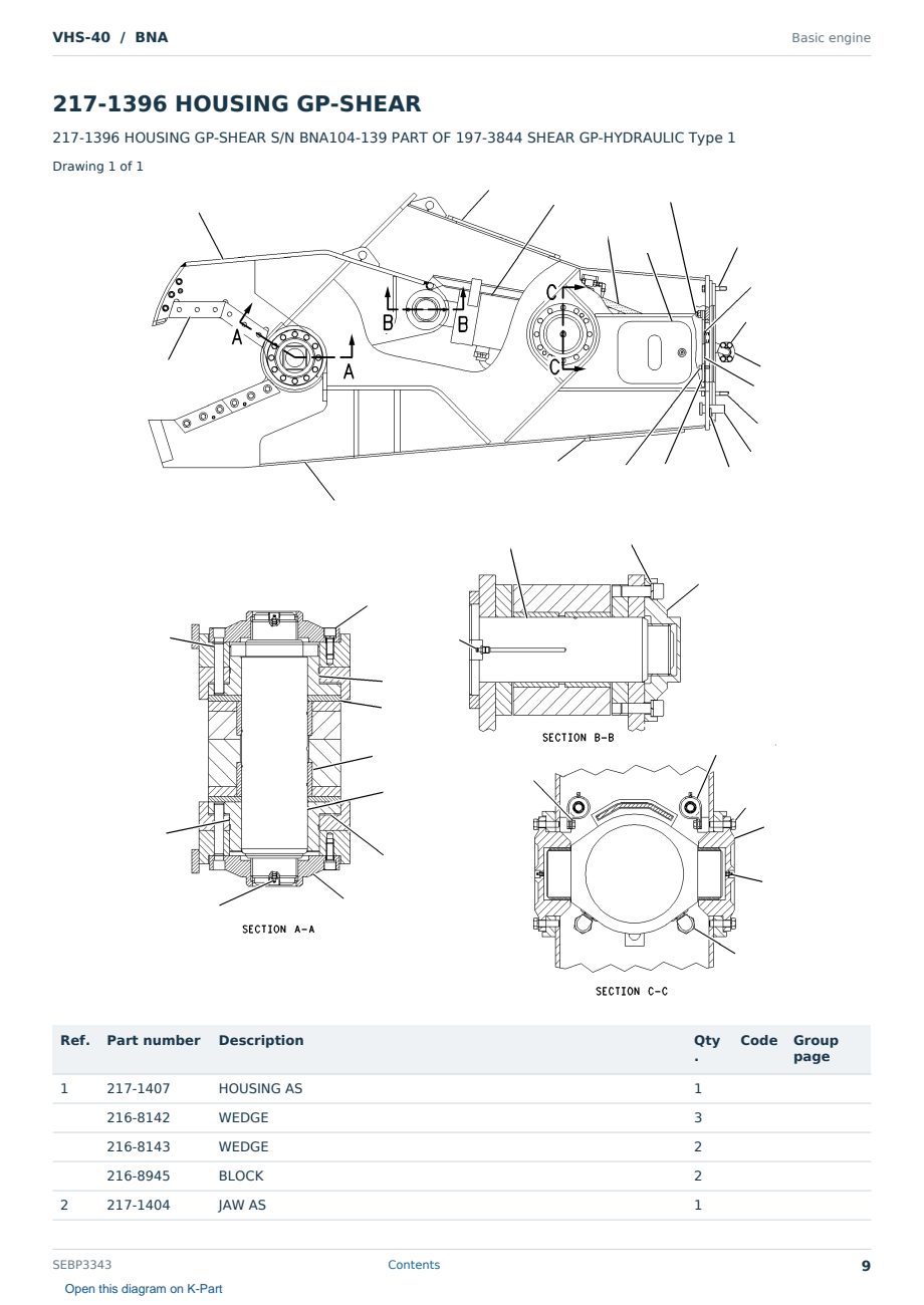 Caterpillar VHS-40 S/N BNA Partsbook SEBP3343 (English) - sample page 9 of 10 Caterpillar VHS-40 S/N BNA Partsbook SEBP3343 (English) - sample page 9 of 10
