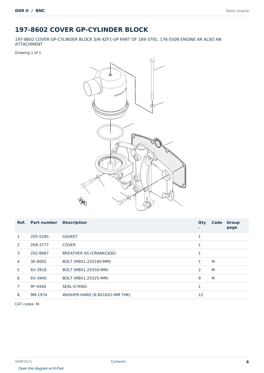 Caterpillar D6R II S/N BNC Partsbook SEBP3515 (English) - sample page 4 of 10 Caterpillar D6R II S/N BNC Partsbook SEBP3515 (English) - sample page 4 of 10