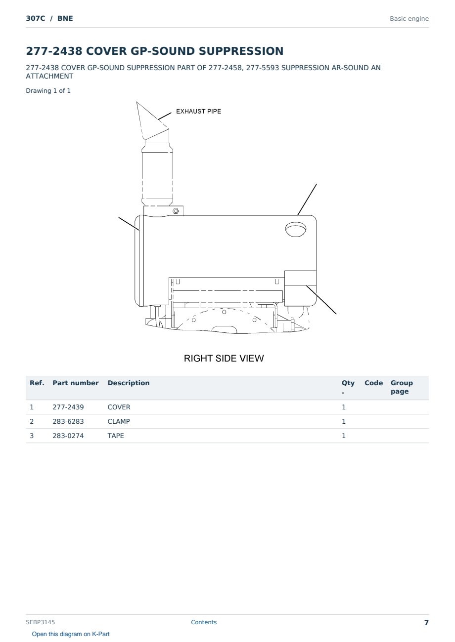 Caterpillar 307C S/N BNE Partsbook SEBP3145 (English) - sample page 7 of 10 Caterpillar 307C S/N BNE Partsbook SEBP3145 (English) - sample page 7 of 10