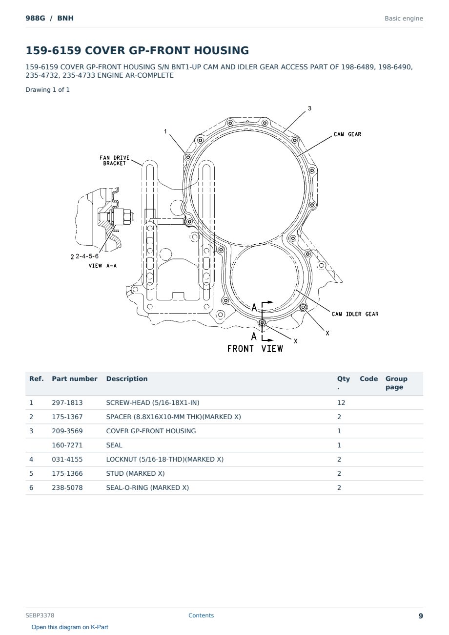 Caterpillar 988G S/N BNH Partsbook SEBP3378 (English) - sample page 9 of 10 Caterpillar 988G S/N BNH Partsbook SEBP3378 (English) - sample page 9 of 10