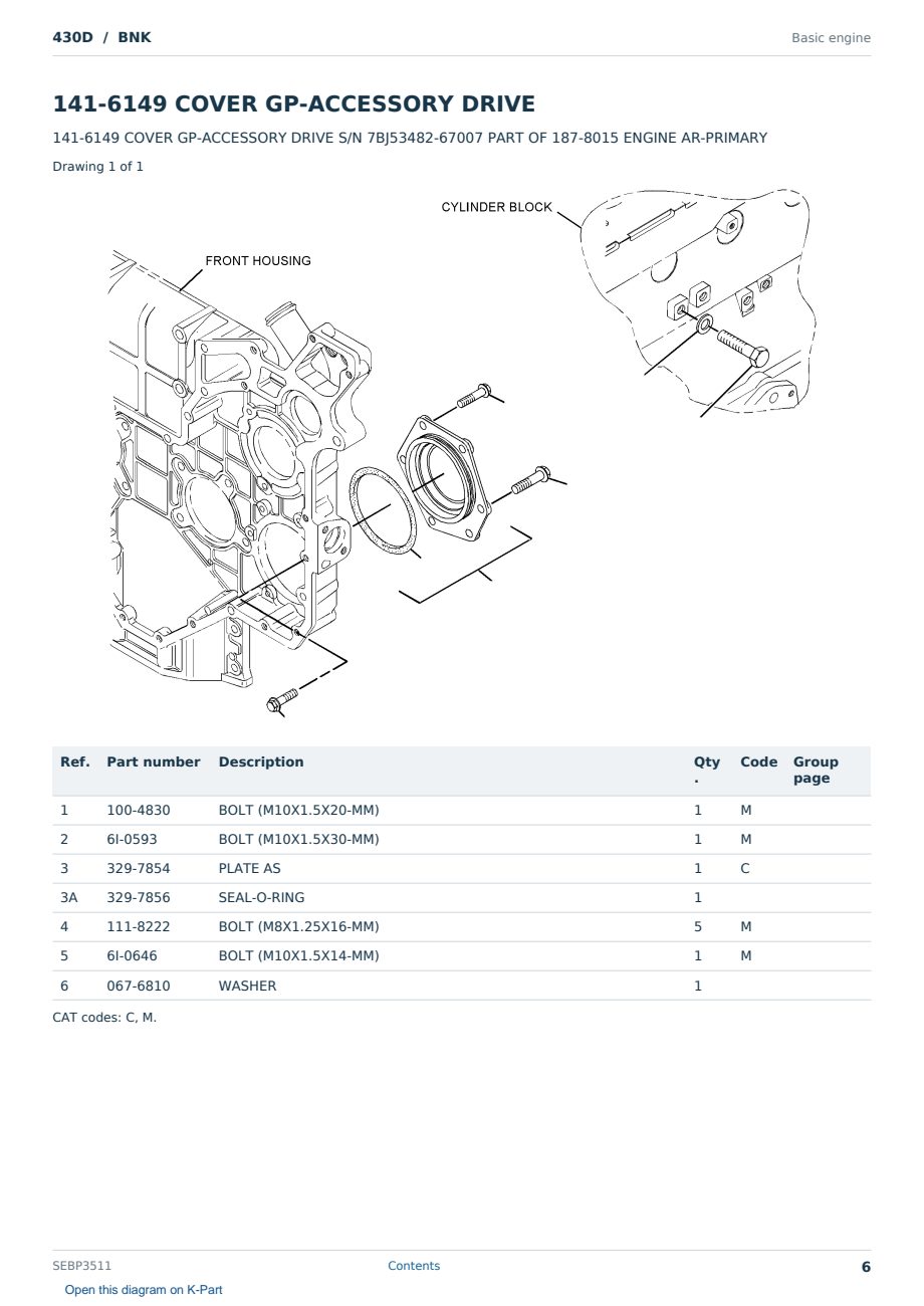 Caterpillar 430D S/N BNK Partsbook SEBP3511 (English) - sample page 6 of 10 Caterpillar 430D S/N BNK Partsbook SEBP3511 (English) - sample page 6 of 10