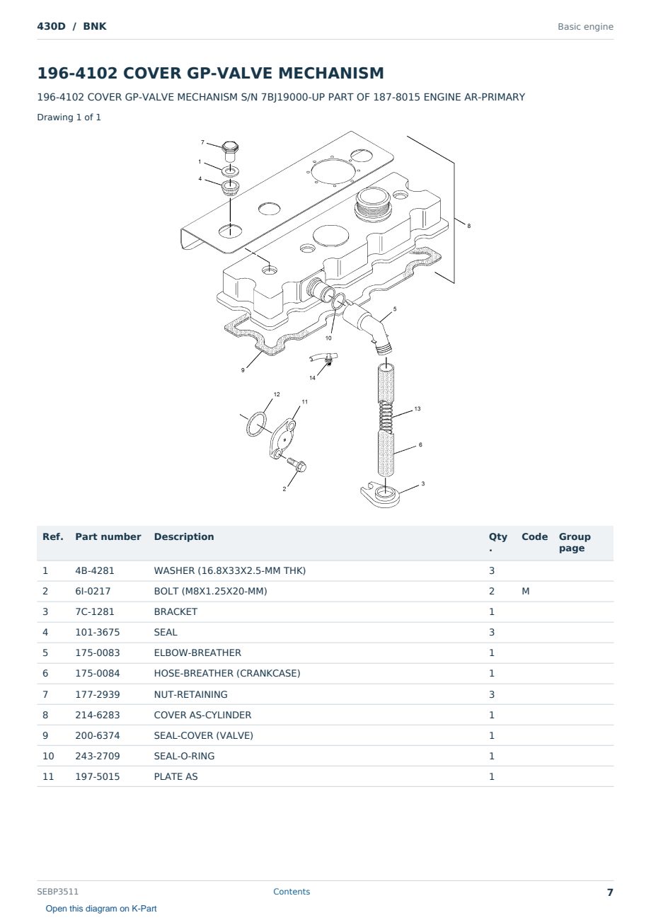 Caterpillar 430D S/N BNK Partsbook SEBP3511 (English) - sample page 7 of 10 Caterpillar 430D S/N BNK Partsbook SEBP3511 (English) - sample page 7 of 10